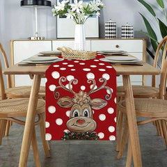 Christmas Reindeer Table Runner Red Polka Dot Xmas Decor