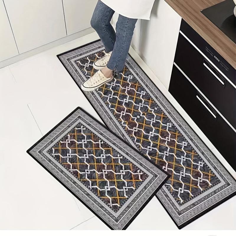 2pcs Vintage Boho Anti Fatigue Kitchen Rugs Absorbent Non Slip