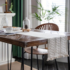 Polyester Blend Table Runner Cotton Stitching Woven Tassel Table Runner