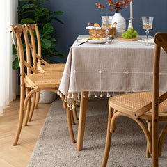 Polyester Tablecloth Nordic Grid Linen with Tassel Lace - Home Decor
