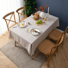 Polyester Tablecloth Nordic Grid Linen with Tassel Lace - Home Decor