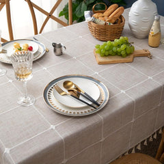Polyester Tablecloth Nordic Grid Linen with Tassel Lace - Home Decor