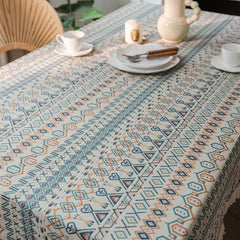 Ethnic Geometric Pattern Colorful Tablecloth Fringed Square Table Cover