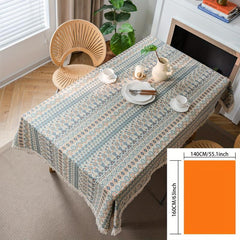 Ethnic Geometric Pattern Colorful Tablecloth Fringed Square Table Cover