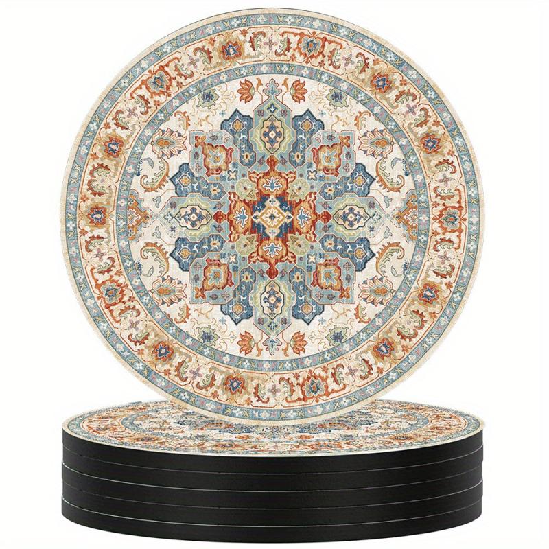 Boho Persian Drink Coasters Set of 6, Absorbent Rubber with Non Slip Backing