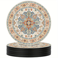 Boho Persian Drink Coasters Set of 6, Absorbent Rubber with Non Slip Backing