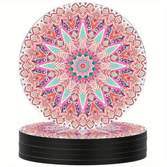 Boho Persian Drink Coasters Set of 6, Absorbent Rubber with Non Slip Backing