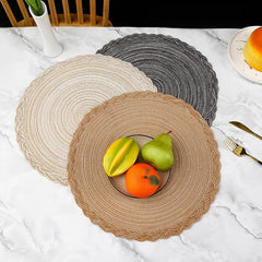 6pcs Round Cotton Placemat Hemp Nordic Tale Mat Heat Insulation