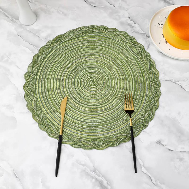 6pcs Round Cotton Placemat Hemp Nordic Tale Mat Heat Insulation