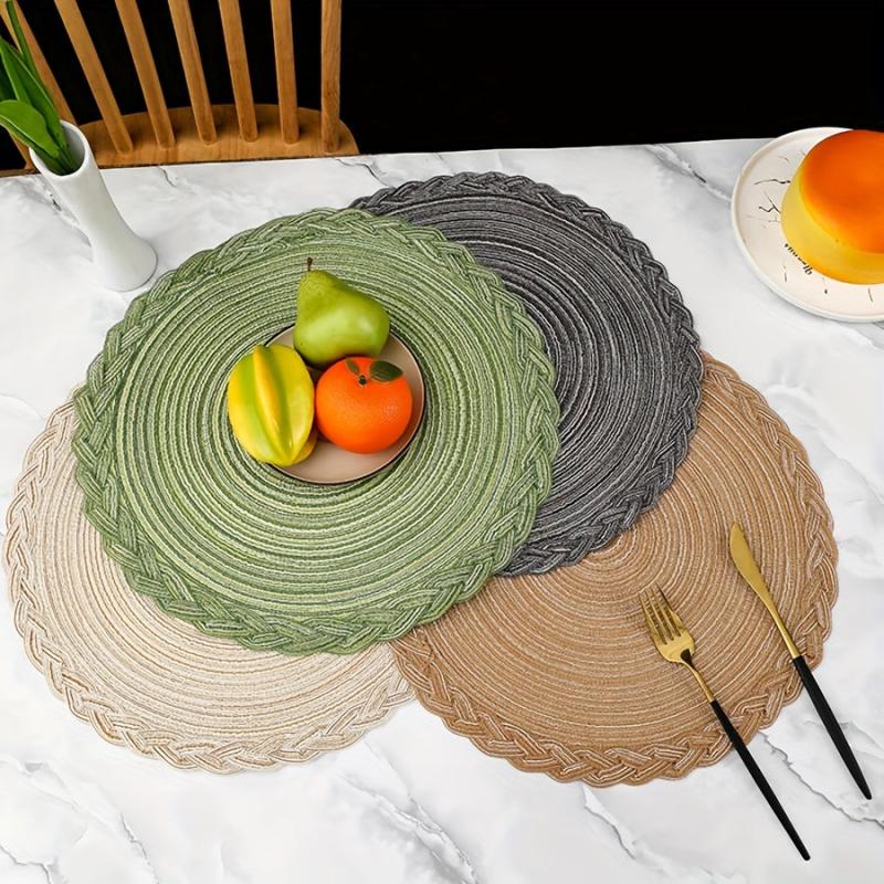 6pcs Round Cotton Placemat Hemp Nordic Tale Mat Heat Insulation