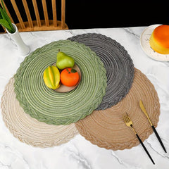 6pcs Round Cotton Placemat Hemp Nordic Tale Mat Heat Insulation