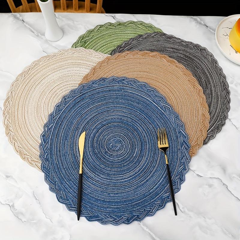 6pcs Round Cotton Placemat Hemp Nordic Tale Mat Heat Insulation