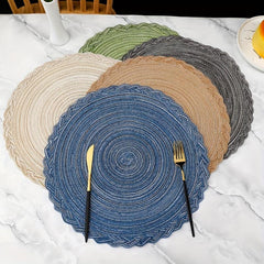 6pcs Round Cotton Placemat Hemp Nordic Tale Mat Heat Insulation