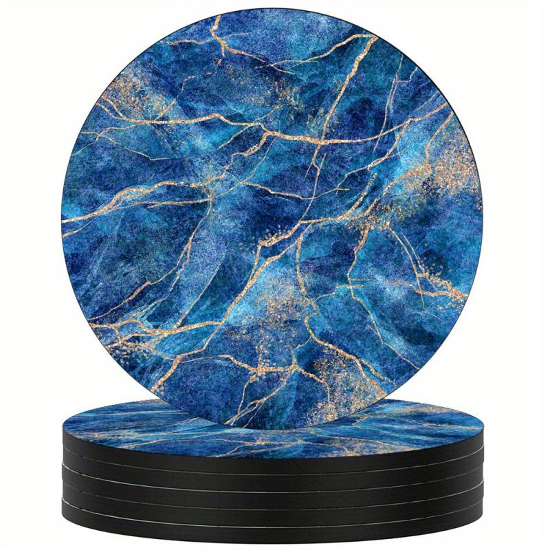 Watercolor Marbling Coasters Set - 6 Round Absorbent Rubber Drink Coasters