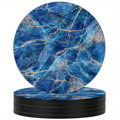 Watercolor Marbling Coasters Set - 6 Round Absorbent Rubber Drink Coasters
