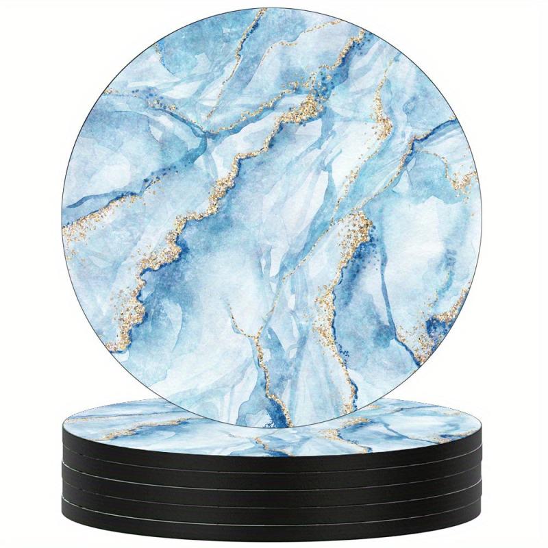 Watercolor Marbling Coasters Set - 6 Round Absorbent Rubber Drink Coasters