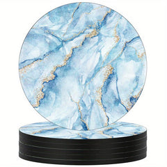 Watercolor Marbling Coasters Set - 6 Round Absorbent Rubber Drink Coasters