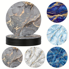 Watercolor Marbling Coasters Set - 6 Round Absorbent Rubber Drink Coasters