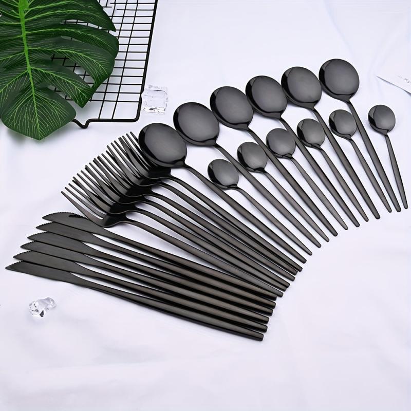 24pcs Stainless Steel Cutlery Set Fork Spoon Tableware Set Dinnerware Set