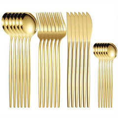 24pcs Golden Cutlery Set Stainless Steel Silverware Family Restaurant Ready