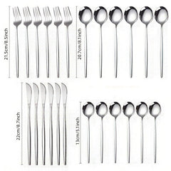 24pcs Golden Cutlery Set Stainless Steel Silverware Family Restaurant Ready
