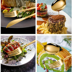 24pcs Golden Cutlery Set Stainless Steel Silverware Family Restaurant Ready