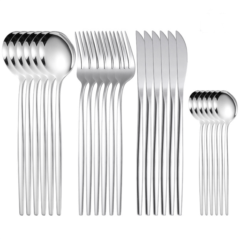 24pcs Golden Cutlery Set Stainless Steel Silverware Family Restaurant Ready