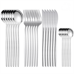 24pcs Golden Cutlery Set Stainless Steel Silverware Family Restaurant Ready
