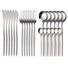 24pcs Stainless Steel Mirror Polished Silverware Set