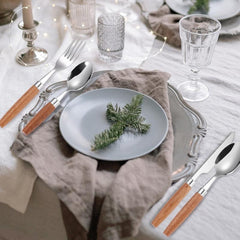 Stainless Steel Tableware Set with Wooden Handles - Durable Dinnerware