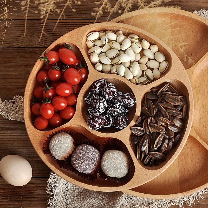 1pc Wooden Plate Cheese Board Five Grids Food Tray Multifunctional Fruit Tray