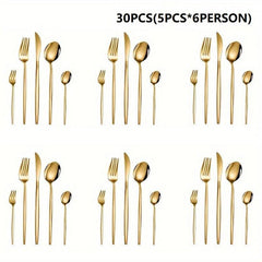 24pcs Stainless Steel Golden Flatware Set, Portuguese Dinnerware Silverware