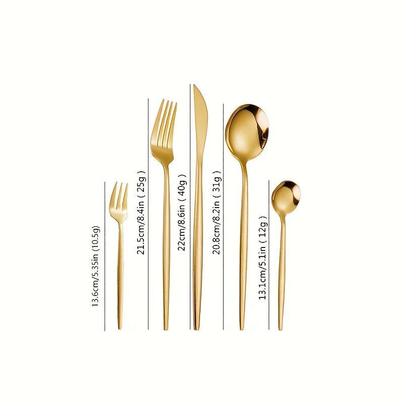24pcs Stainless Steel Golden Flatware Set, Portuguese Dinnerware Silverware