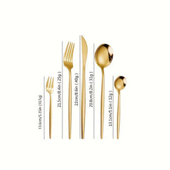 24pcs Stainless Steel Golden Flatware Set, Portuguese Dinnerware Silverware