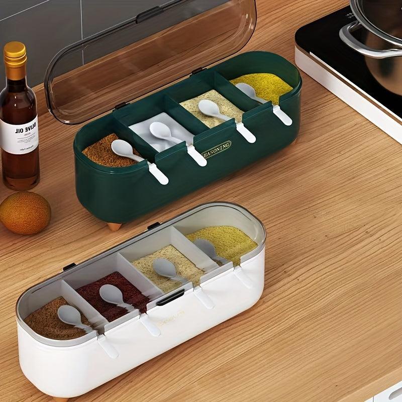 4-Cavity Seasoning Box and Bottle Set, Kitchen Spice Storage Container