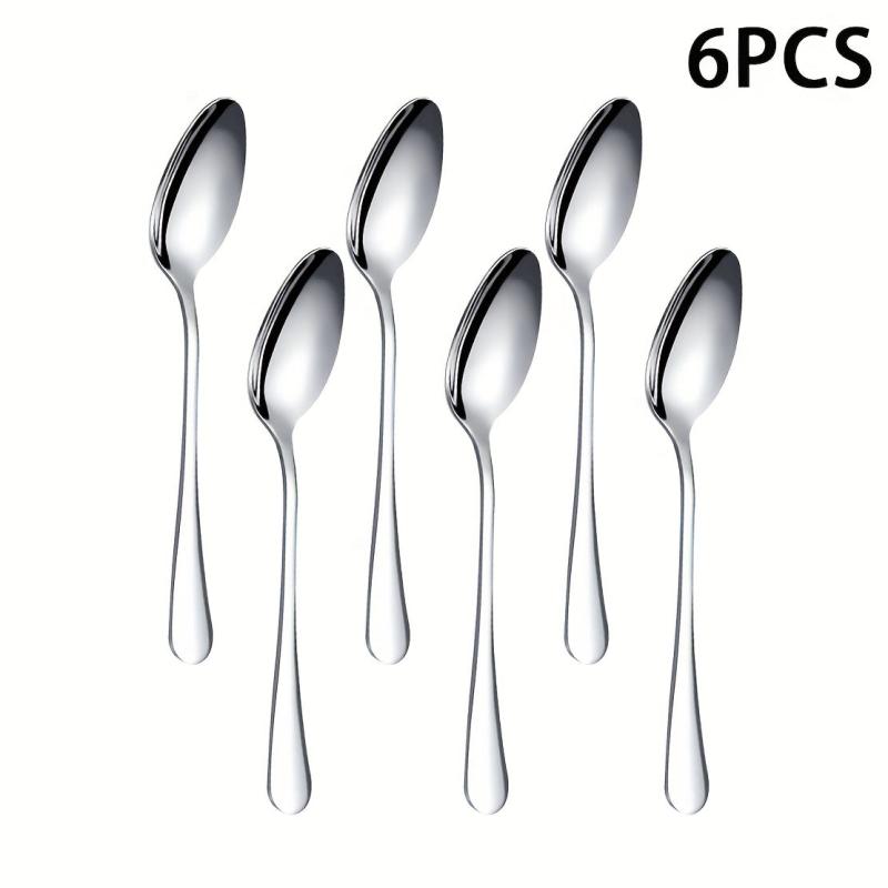 6pcs Stainless Steel Meal Spoon Soup Spoon Coffee Spoon Dessert Spoon Tea Spoon