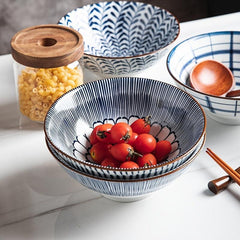 4pcs Ceramic Underglaze Bowls 17.78 Cm High Footed Tub Bowl