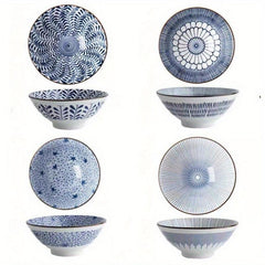 4pcs Ceramic Underglaze Bowls 17.78 Cm High Footed Tub Bowl