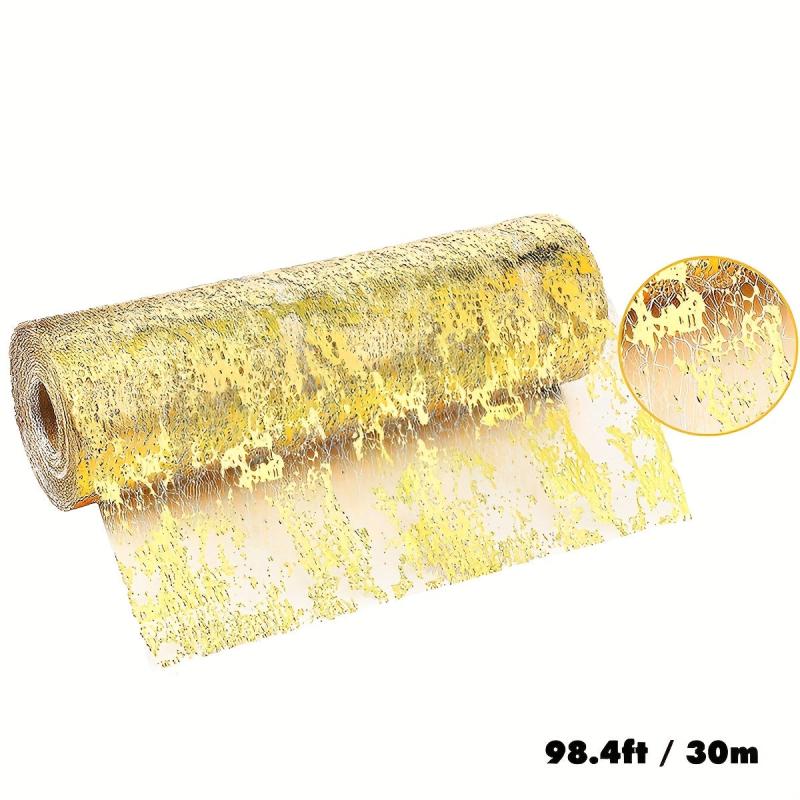 Linen Table Runner Metallic Golden Foil Mesh Table Flag Wedding Decor