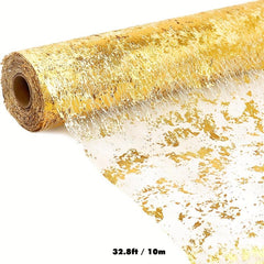 Linen Table Runner Metallic Golden Foil Mesh Table Flag Wedding Decor