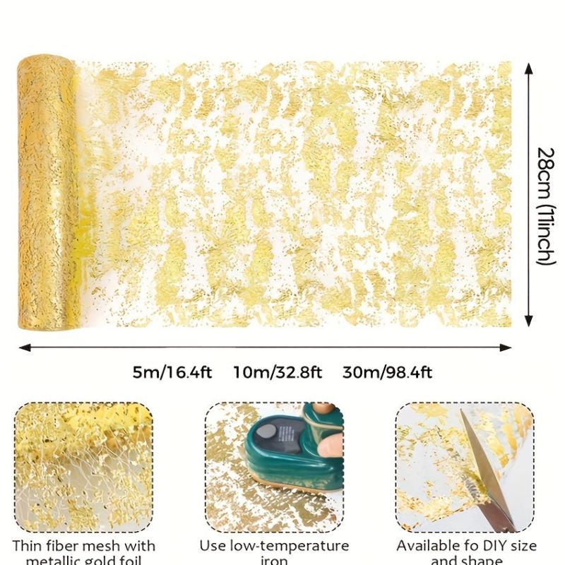 Linen Table Runner Metallic Golden Foil Mesh Table Flag Wedding Decor