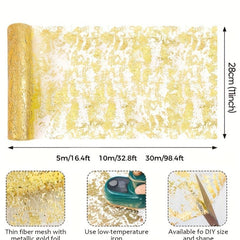 Linen Table Runner Metallic Golden Foil Mesh Table Flag Wedding Decor