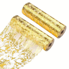 Linen Table Runner Metallic Golden Foil Mesh Table Flag Wedding Decor
