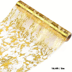 Linen Table Runner Metallic Golden Foil Mesh Table Flag Wedding Decor