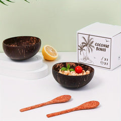 Coconut Bowl Wooden Bowl For Dessert Soup With Spoon Milk Rice Bowl