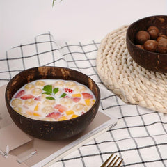 Coconut Bowl Wooden Bowl For Dessert Soup With Spoon Milk Rice Bowl
