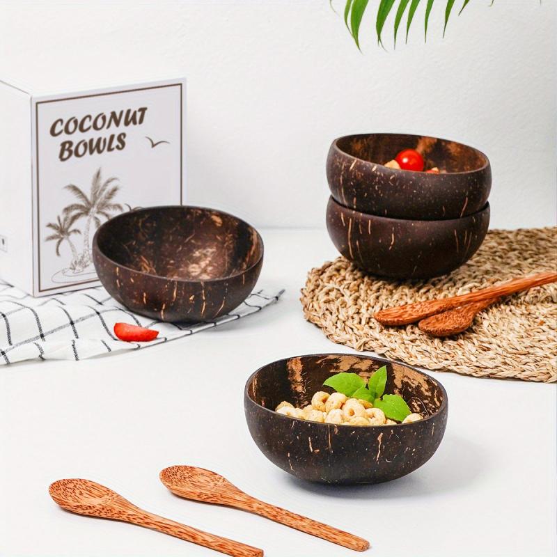 Coconut Bowl Wooden Bowl For Dessert Soup With Spoon Milk Rice Bowl
