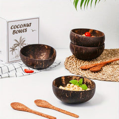 Coconut Bowl Wooden Bowl For Dessert Soup With Spoon Milk Rice Bowl