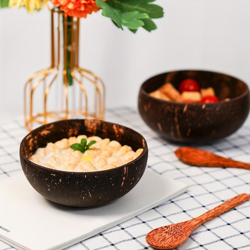 Coconut Bowl Wooden Bowl For Dessert Soup With Spoon Milk Rice Bowl