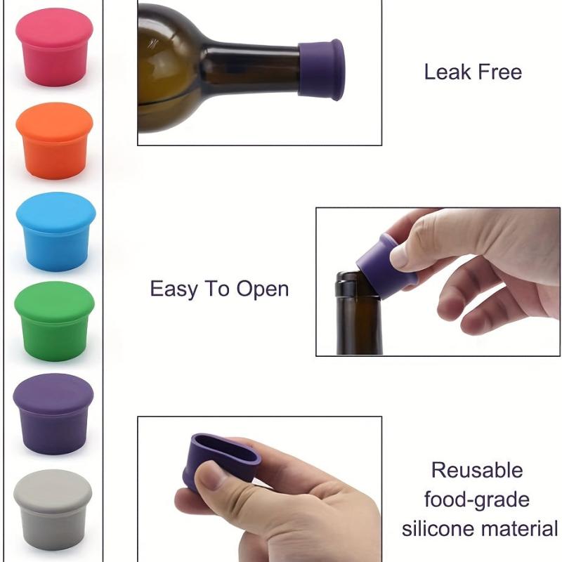 6pcs Reusable Silicone Wine Stoppers Non-leakage Wine Bottle Cap